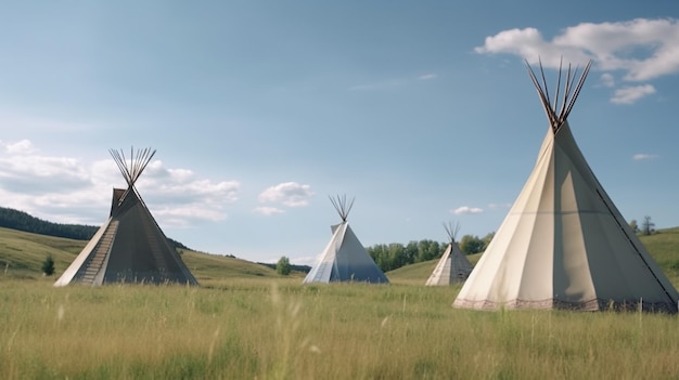 Foto tiendas tipi en un campo tipi de las primeras naciones cerca de whitehorse village