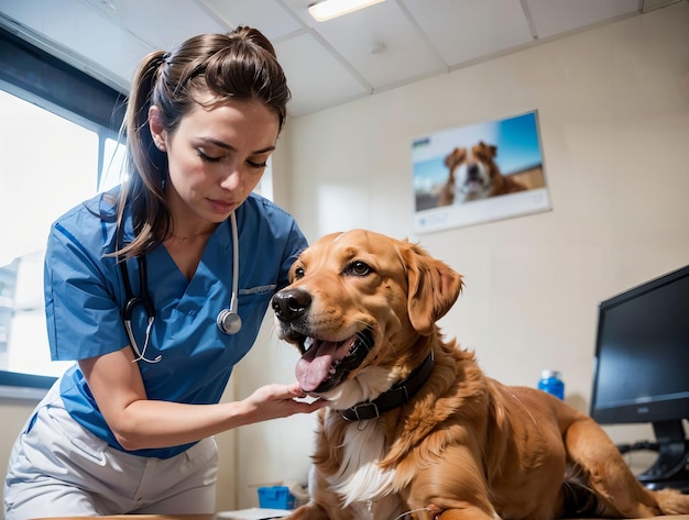 Tierärztin betreut ihren Hundpatienten in ihrer Klinik
