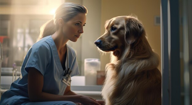 Tierarzt untersucht Hund und Katze Welpe und Kätzchen beim Tierarzt Tierklinik Tieruntersuchung und Impfung
