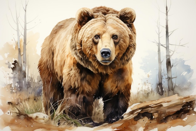Tierbären-Illustration in Aquarell auf weißem Hintergrund generative IA