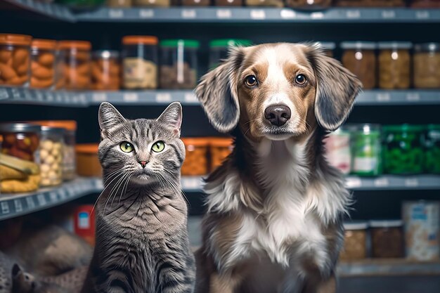 Foto tierhandlung mit einer katze und einem hund