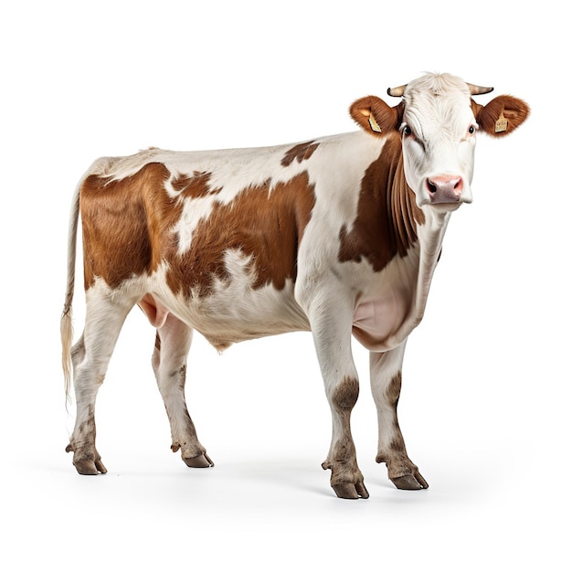 Tierische Milchkuh isoliert auf weißem Hintergrund. KI-generiertes Bild