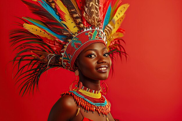 Foto una tierna dama zulú en verano con múltiples accesorios de colores que la adornan