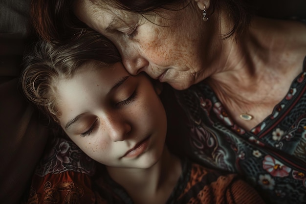 El tierno momento de una madre besando la frente de su hijo dormido