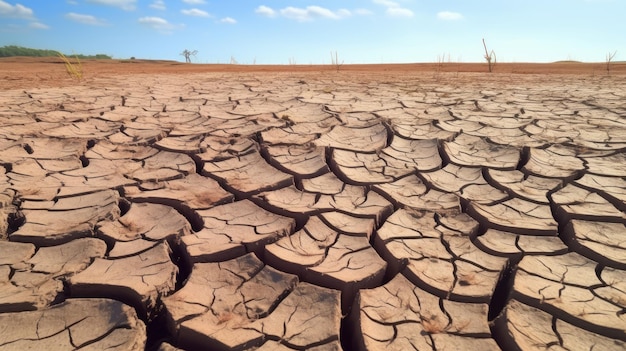 tierra agrietada bajo el cielo del crepúsculo