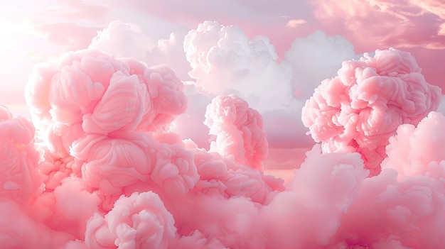 Foto la tierra del algodón de azúcar rosado la tierra dulce y colorida de la fantasía