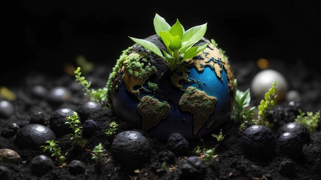 Tierra con brote verde que crece del suelo Tema de ecología y protección del medio ambiente