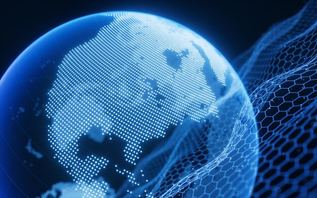 Tierra digital con representación 3d de fondo del ciberespacio