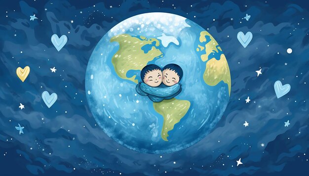 Foto la tierra envuelta en un par de brazos humanos que simbolizan un abrazo global en el día nacional del abrazo