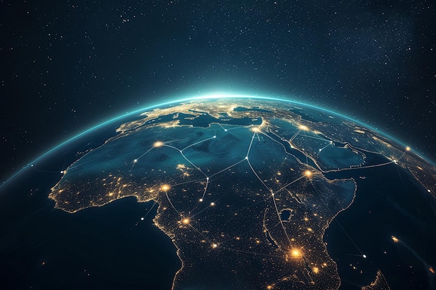 La Tierra desde el espacio centrándose en el continente africano por la noche