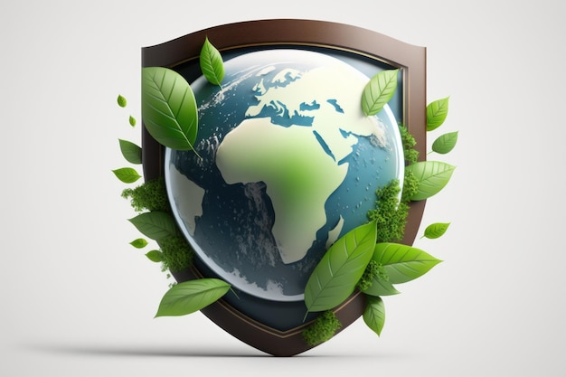 Tierra con fondo de escudo de protección ecológica Salvar el concepto mundial IA generativa