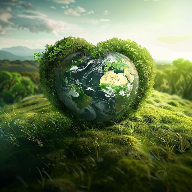 una tierra en forma de corazón con un mundo verde en el medio