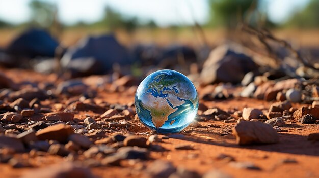 Foto la tierra en fragmentos de vidrio roto planeta tendido en la mesa