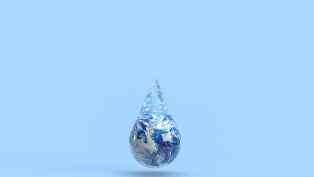 La tierra en la gota de agua para la representación 3d del concepto de ecología