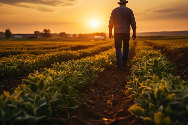 Foto la tierra de la granja ramble el resplandor del atardecer