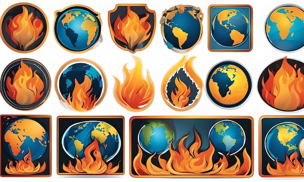 Foto la tierra con llamas que se elevan de ella simbolizando la urgencia de abordar el cambio climático pegatina