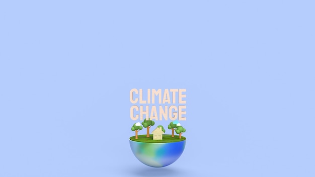 Tierra y madera texto cambio climático renderizado 3d