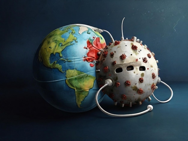La Tierra con una máscara médica Ilustración del coronavirus