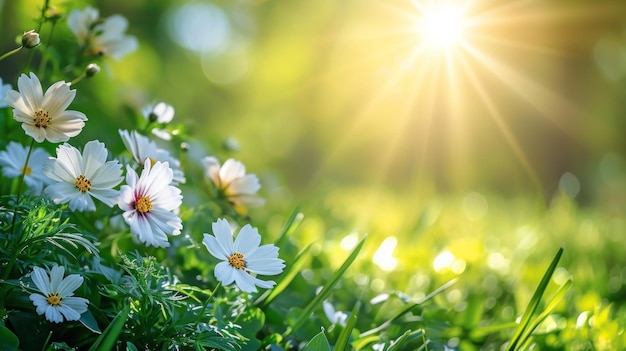 tierra natural de primavera con flores sol quemado y espacio de copia