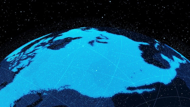 Foto tierra orbital digital 3d en el ciberespacio que muestra el concepto de tecnología de red