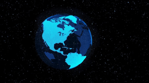 Tierra orbital digital en 3D en el ciberespacio que muestra el concepto de tecnología de red