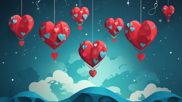 Tierra con planetas del corazón dando vueltas en el día de San Valentín IA generativa