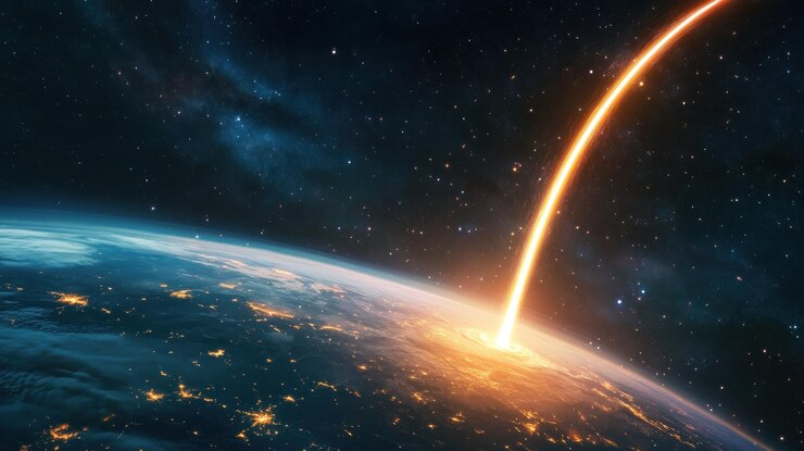 La Tierra y un rastro de fuego en el espacio