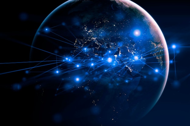 Tierra y red de satélites de Internet para almacenamiento en nube de datos de telecomglobe de redes globales 5g de negocios de comunicación de datos sociales Elementos de esta imagen proporcionados por la NASA