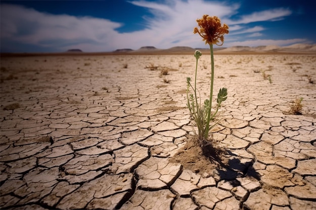 Tierra seca y una planta moribunda verano caluroso causado por El Nino