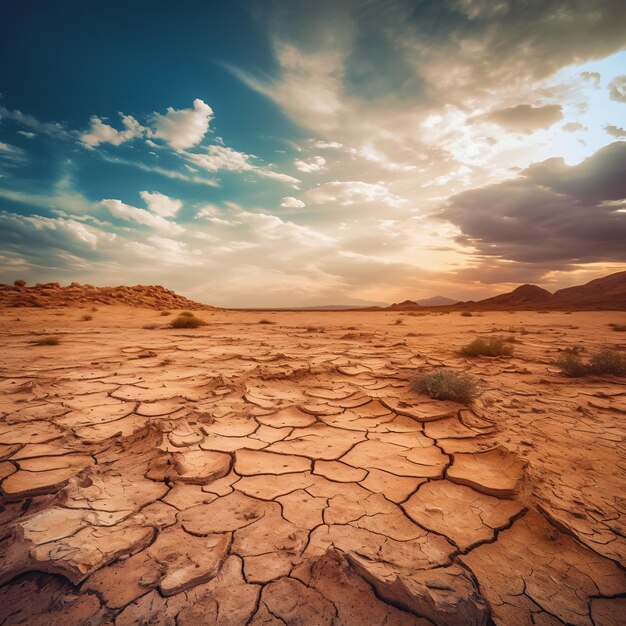 Tierra de sequía con concepto de suelo agrietado de sequedad y desertificación