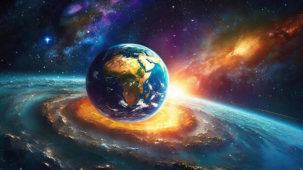 La Tierra, sus alrededores en el espacio exterior, parte del sistema solar, viajan hacia un destino desconocido.