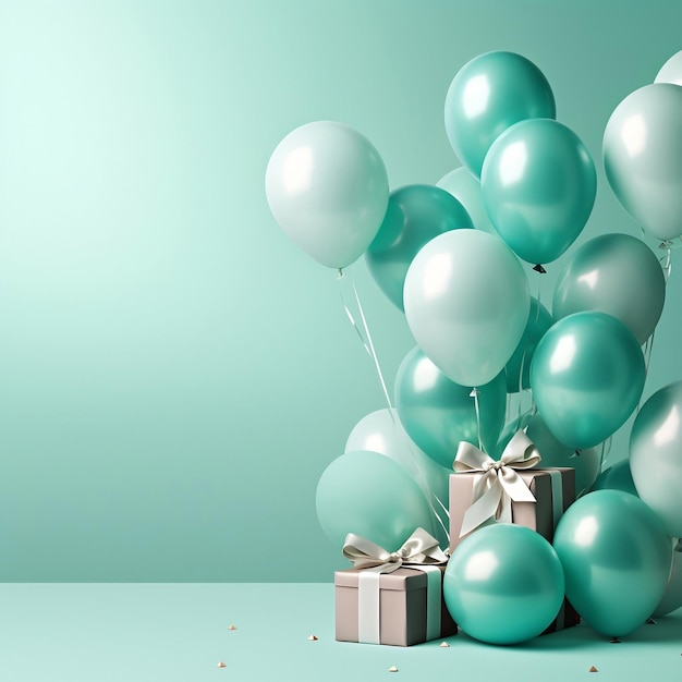 Tiffany-blaue Luftballons mit Geschenkboxen