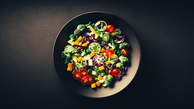 Tigela com deliciosa salada de legumes no fundo branco
