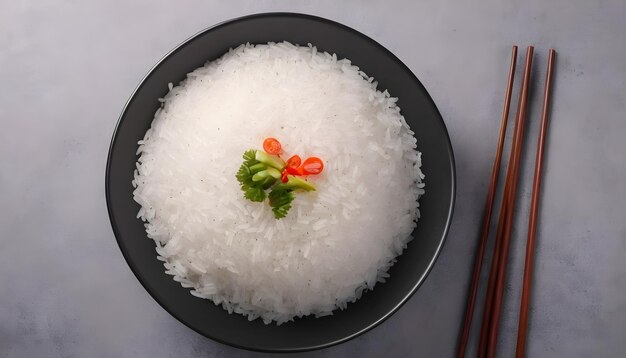 tigela de arroz branco delicioso Guarnição Vista de cima cozinha chinesa ingrediente de panela quente