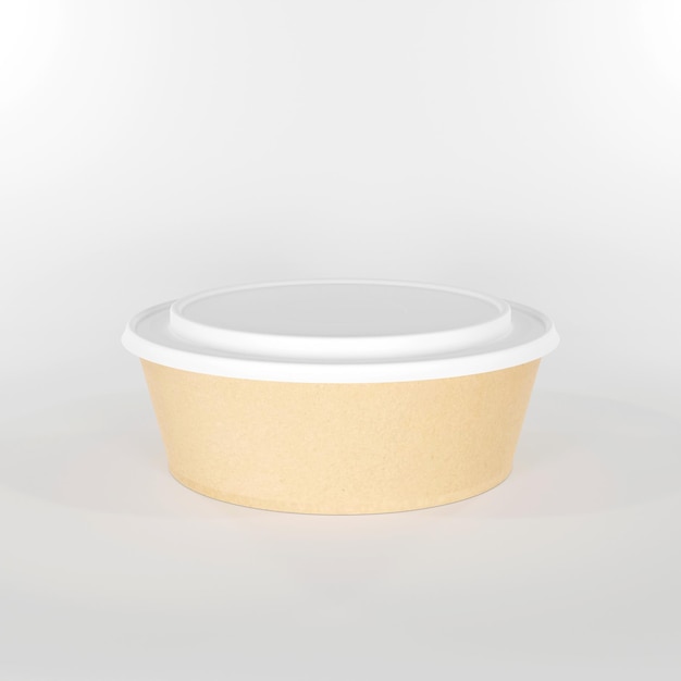 tigela de arroz de copo de papel com tampa branca fundo cinza vista frontal