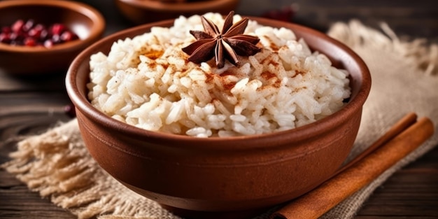 Tigela de arroz doce e canela