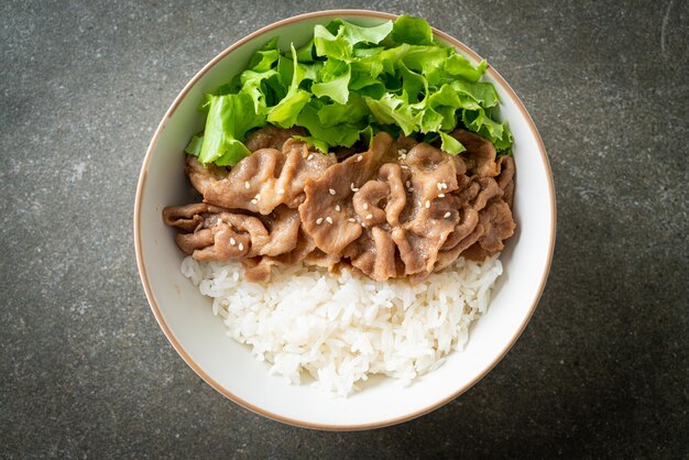 Tigela de arroz Donburi de porco japonês caseiro