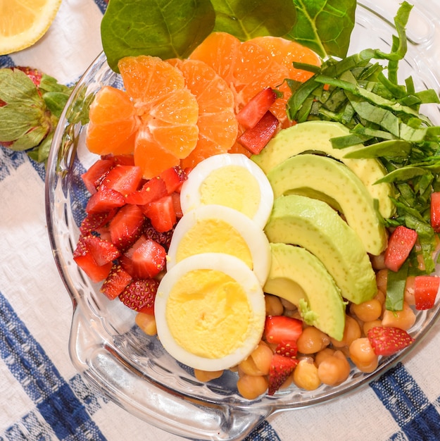 Foto tigela, de, fresco, vegetariano, e, salada fruta, cozinha