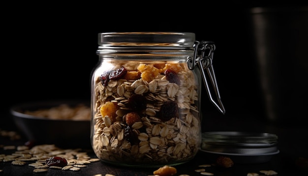 Tigela de granola orgânica com variação de frutas frescas gerada por IA