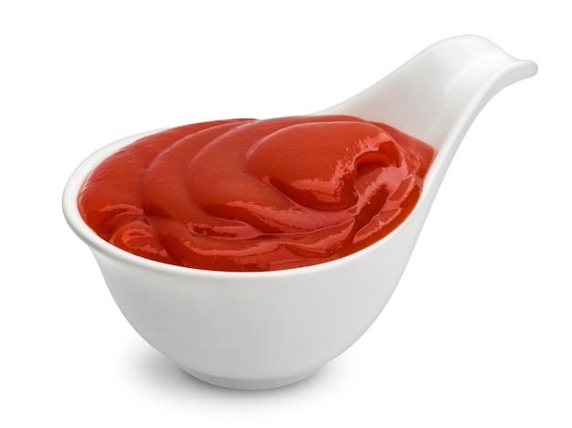 Foto tigela de ketchup isolado no branco