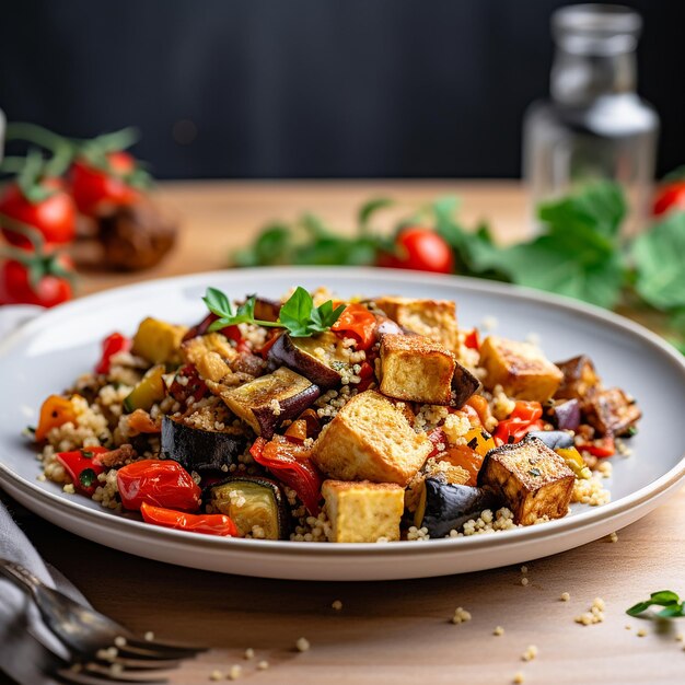 Tigela de legumes com quinoa e tofu