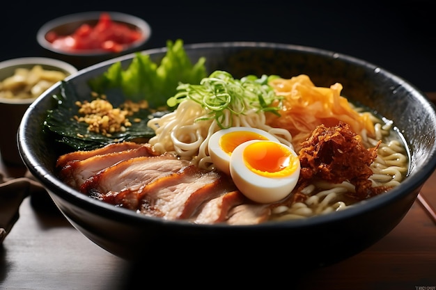 Tigela de ramen tonkotsu japonês na mesa de jantar no restaurante