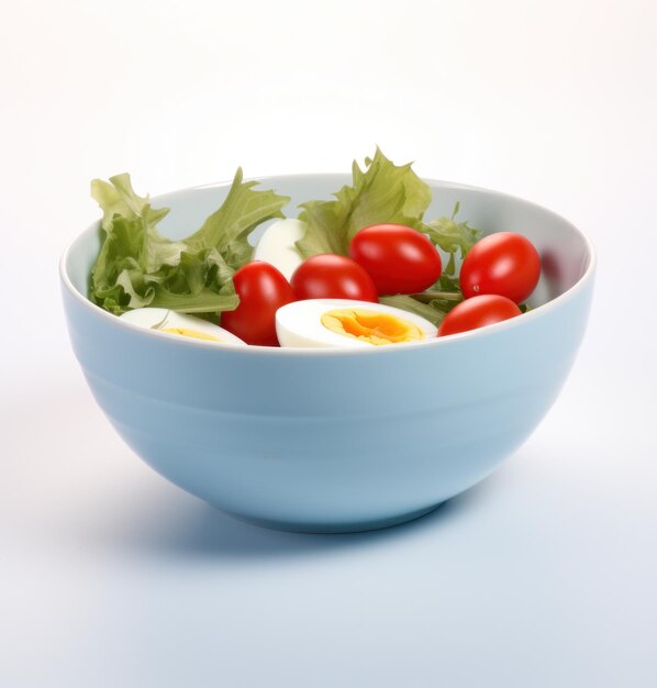 tigela de salada com ovos tomates e alface