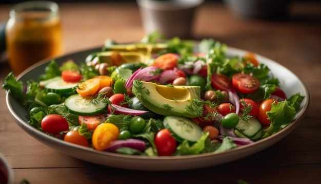 Tigela de salada fresca com vegetais orgânicos e ervas geradas por IA