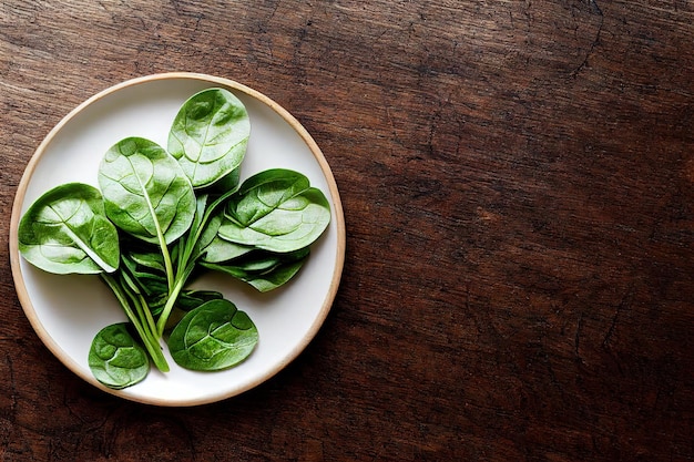 Tigela de salada verde saudável com espinafre no fundo escuro de madeira