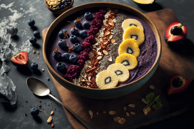 tigela de smoothie de açaí com várias frutas