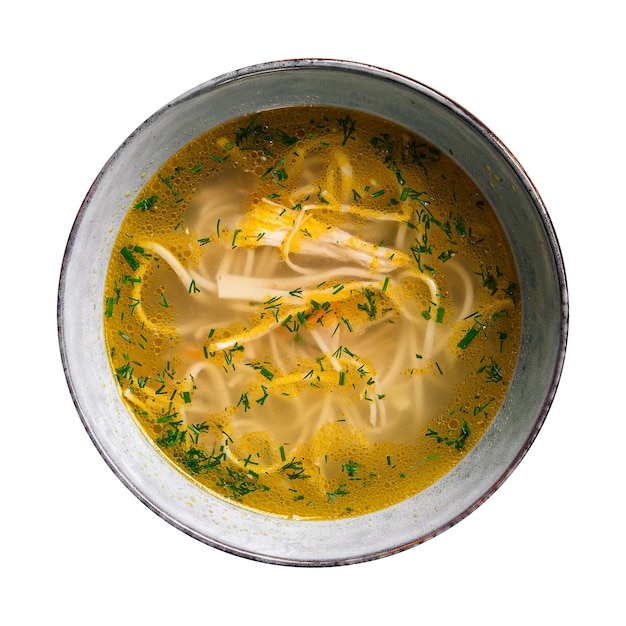 Tigela isolada de sopa de macarrão de frango