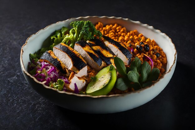 tigela vegetariana de buda com salada de legumes frescos e grão de bico