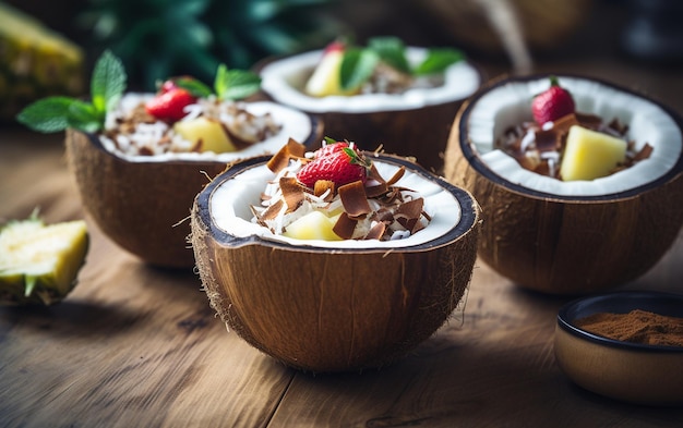 Tigelas de coco orgânico para jantar