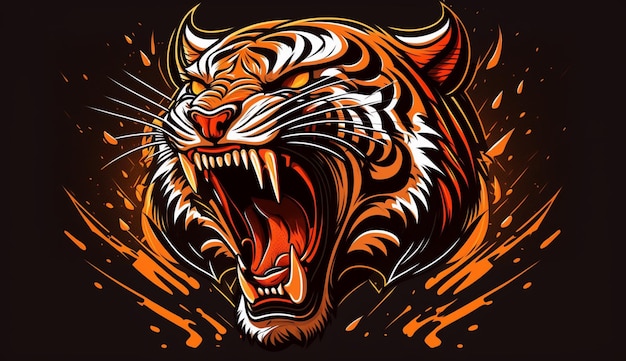 Tiger brüllendes Logo Zeichen Emblem Vektor-Illustration Generative KI